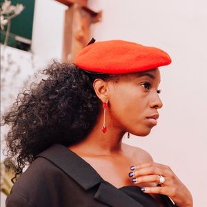 WOOL AND LEATHER BERET RED